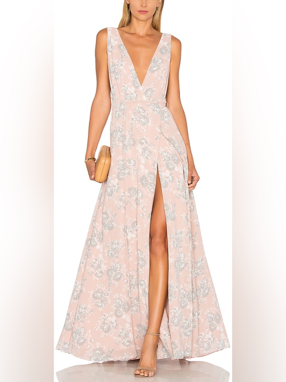 Lovers + Friends x Revolve Blush Pink Floral Maxi Wrap Dress Womens Size 2
